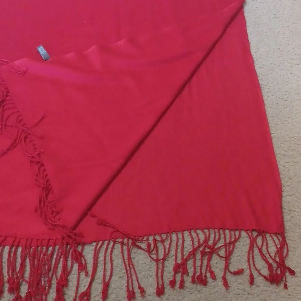 Collection18 Viscose Bright Red Scarf Shawl With Fringe
